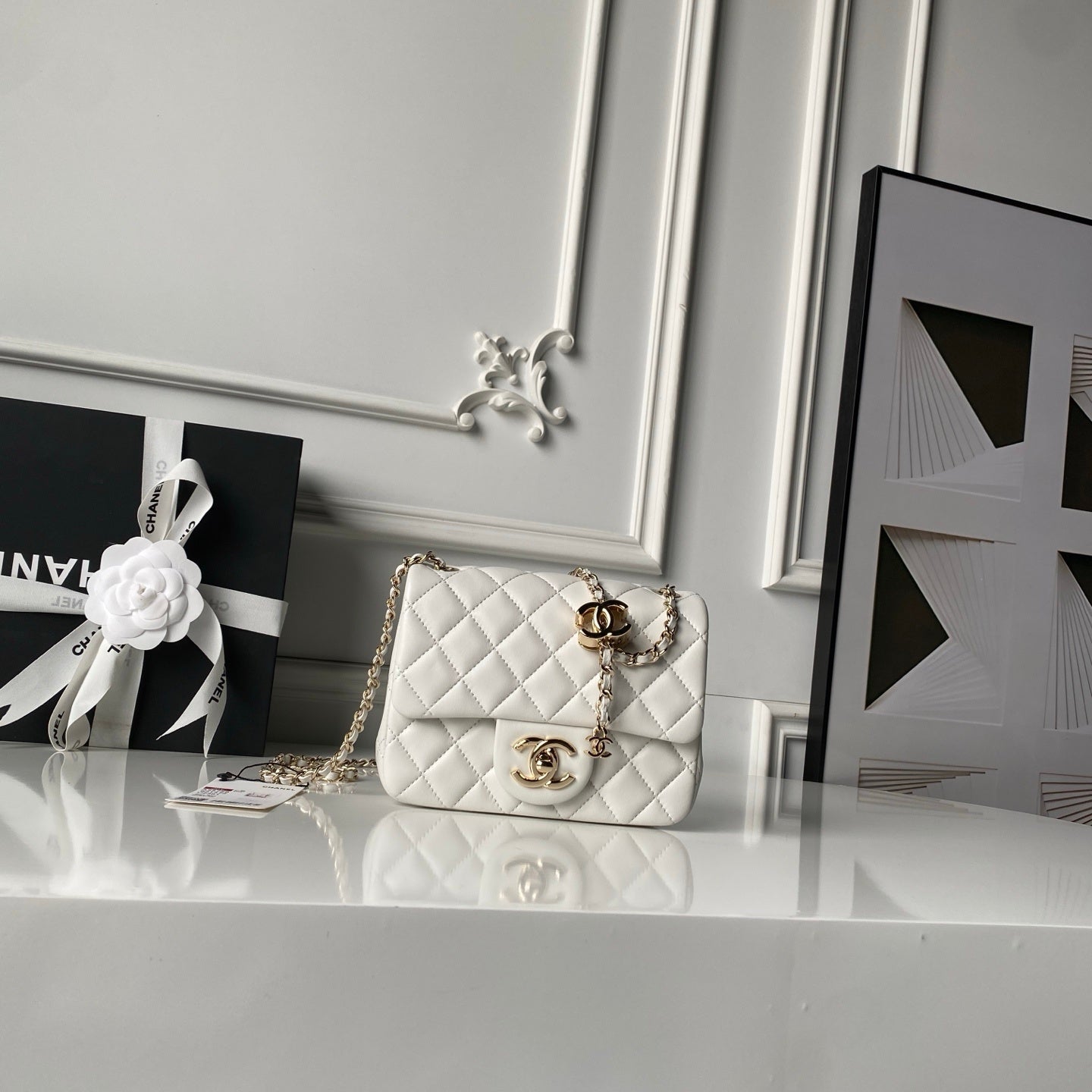Mini Sac Chanel Matelassé Gold – Blanc & Rose Pastel