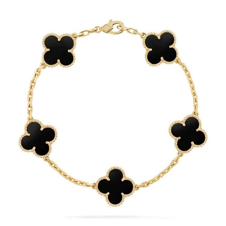Bracelet Trèfle Noir & Doré – Élégance Luxe Intemporelle