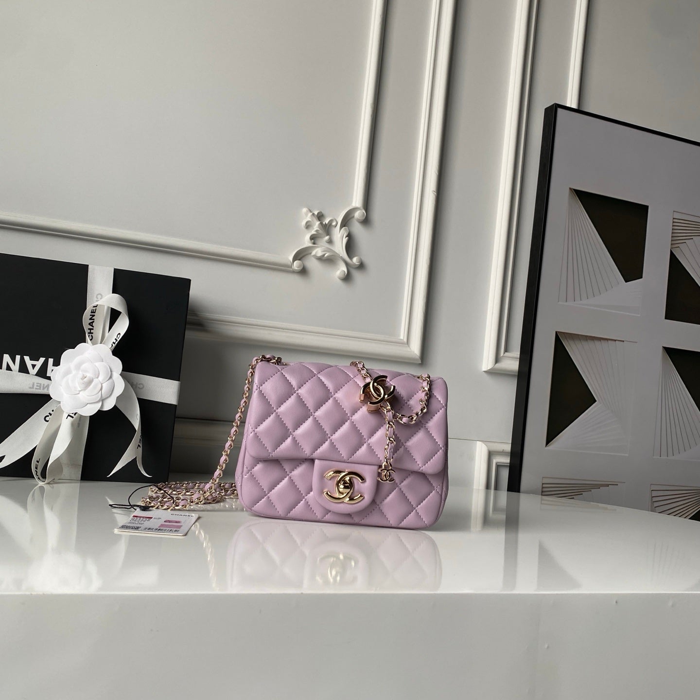 Mini Sac Chanel Matelassé Gold – Blanc & Rose Pastel