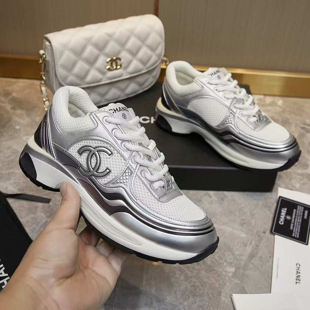 Sneakers Premium Blanc & Argent – Élégance Urbaine